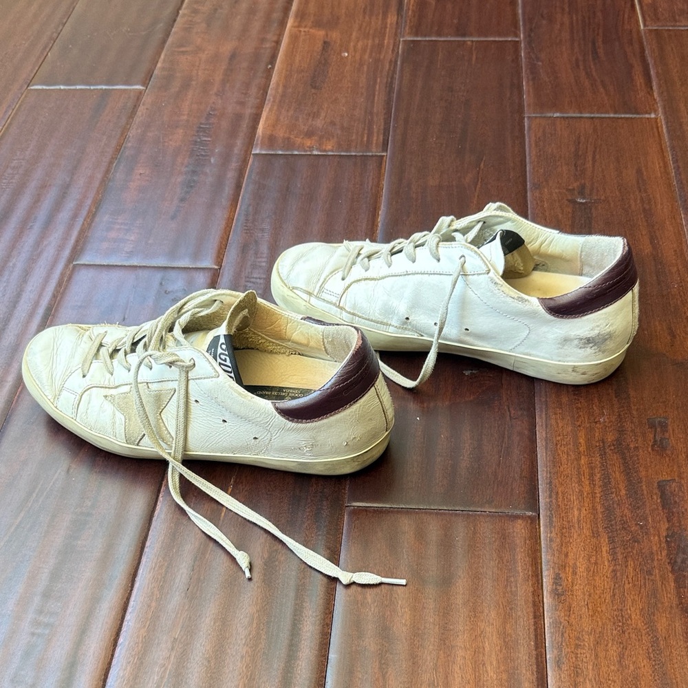 Golden Goose White and Maroon Sneakers - Picture 2 of 12